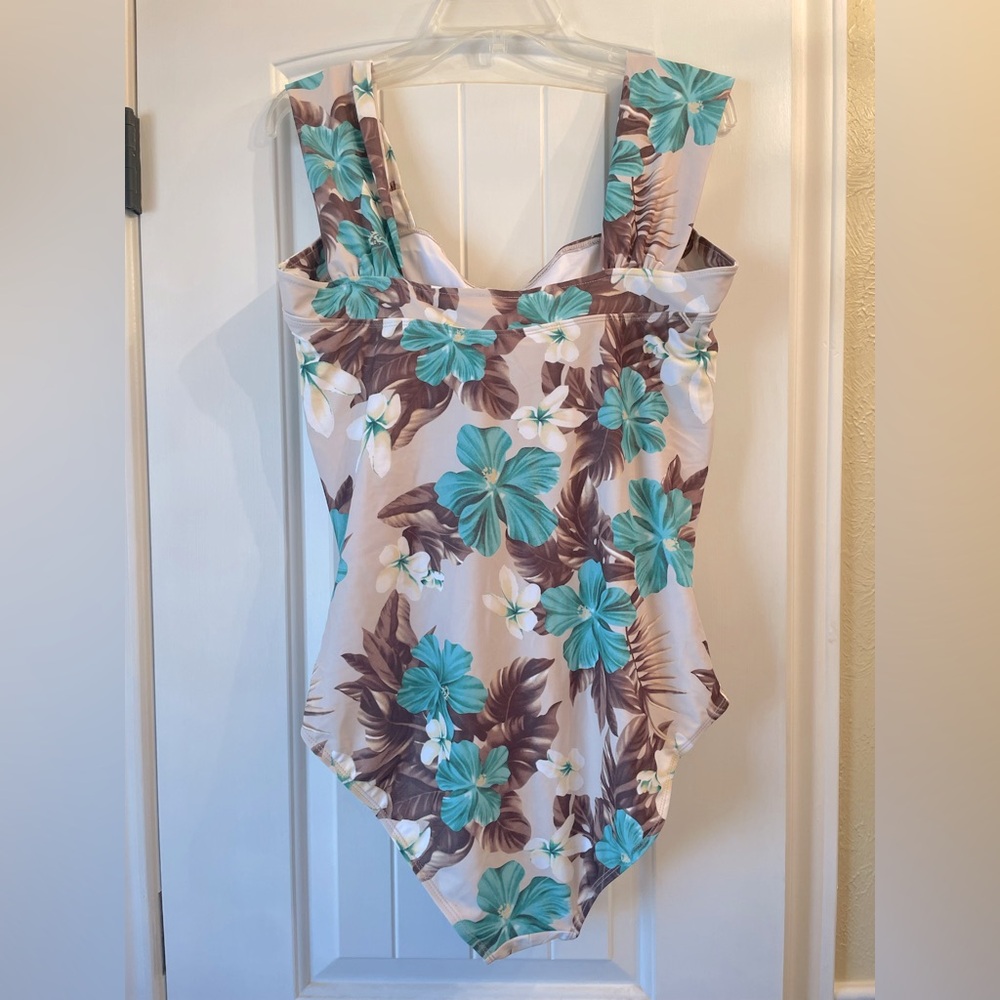 Marina West aqua hibiscus swimsuit, size XL - Picture 2 of 4